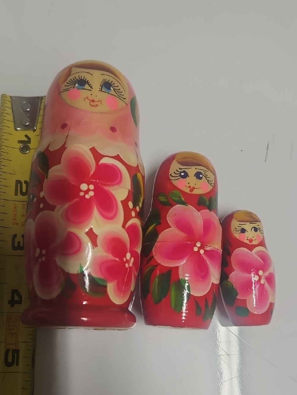 Hand-Painted Russian Nesting Dolls Set - Pink Floral Matryoshka